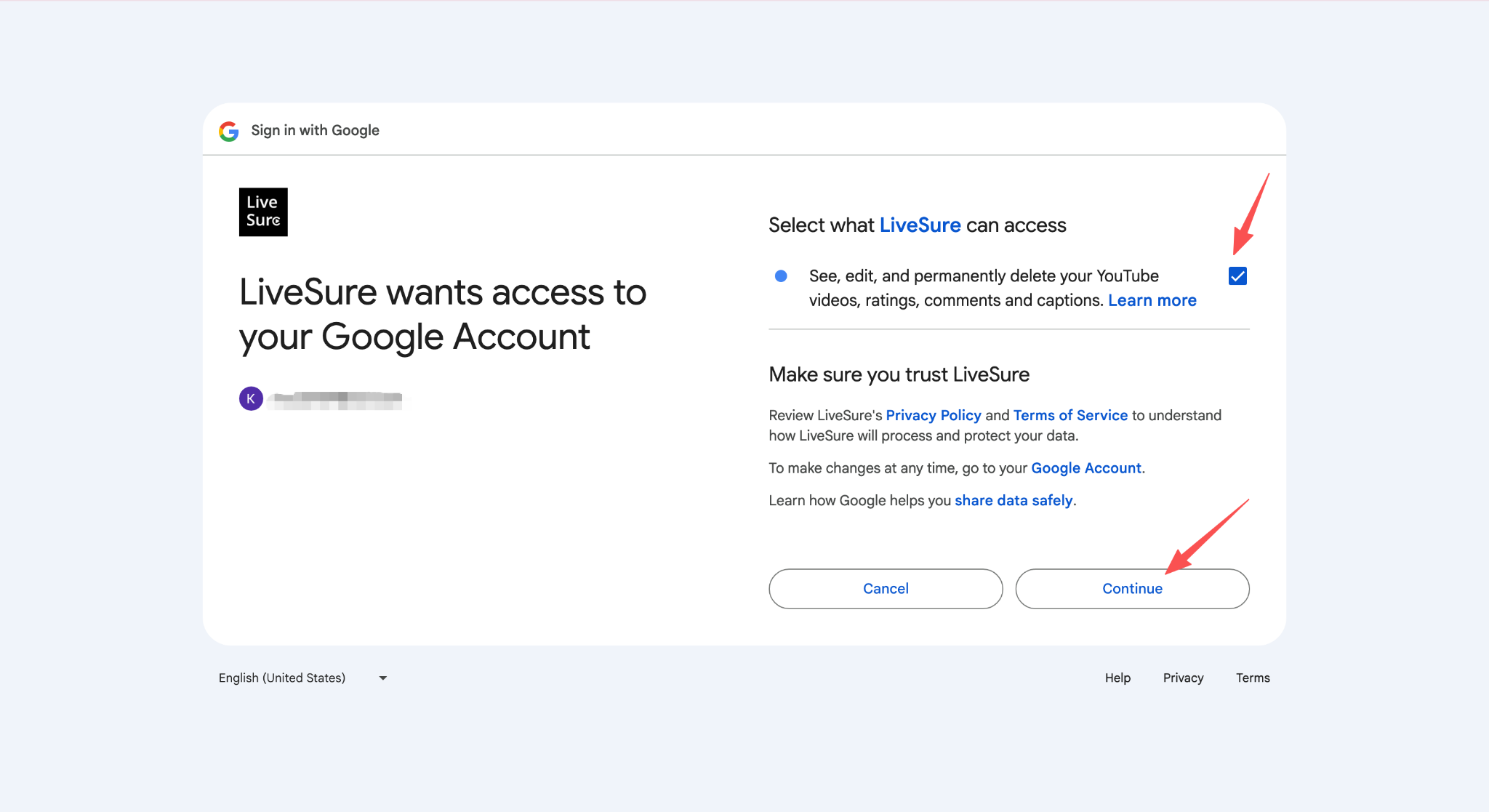 Google Permissions Page
